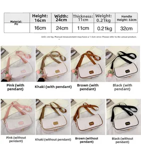 Detail-Größentabelle und Farboptionen für die modische PU-Leder-Umhängetasche für Damen