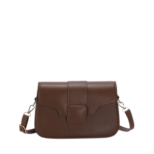 Minimalist dark brown leather crossbody bag with square flap and golden hardware