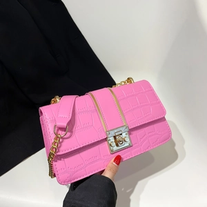 Damen Fashion PU Leder Krokomuster Schultertasche Mit Kettenriemen Und Metallschloss Unterarmtasche Für Den Alltag