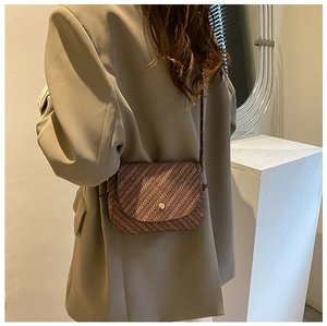 Braune kleine quadratische Tasche mit Webmuster, goldener Schnalle und verstellbarem Gurt