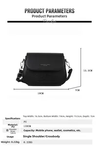 Detailed size chart of the black PU leather crossbody saddle bag with dimensions