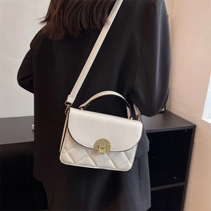 Chic white quilted leather crossbody bag with vintage gold lock for women fashion
