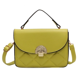 Chic yellow quilted PU leather crossbody bag with golden clasp and adjustable strap