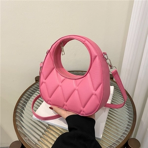 Fashion Women Quilted PU Leather Shoulder Bag Diamond Pattern Hobo Dumpling Bag Solid Color Crossbody Handbag With Strap