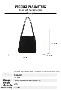 Diagramme de taille du sac fourre-tout noir à carreaux avec mesures de largeur et hauteur