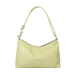 Lime green checkered shoulder bag with knot detail and embossed fashion logo