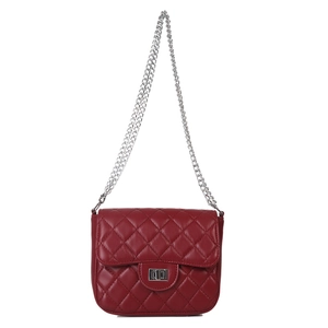 Elegant red quilted crossbody bag with silver chain strap and turn-lock closure