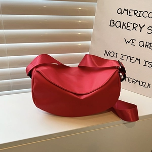 Women Fashion Nylon Half Moon Shoulder Bag Casual Crossbody Tote Bag With Adjustable Strap Lightweight Solid Color Handbag