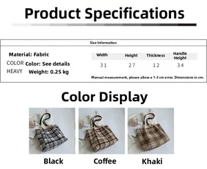 Tableau des tailles et options de couleurs pour sacs cabas classiques à carreaux