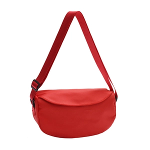 Fashionable red nylon crescent crossbody bag with adjustable strap for daily use