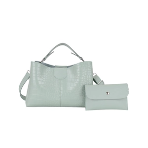 Sac fourre-tout vert menthe à motif crocodile avec petite pochette et bandoulière