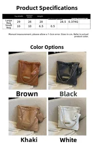 Size chart and specifications for quilted tote bags with mini pouch set dimensions