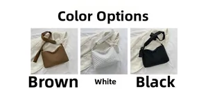 Three large quilted crossbody bags in brown, white, and black with metal chain straps