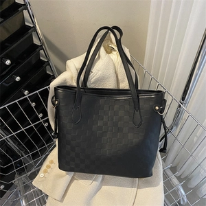 Women Large Capacity PU Leather Tote Bag Fashion Checkerboard Quilted Shoulder Bag Commute Handbag For Office Daily Wear