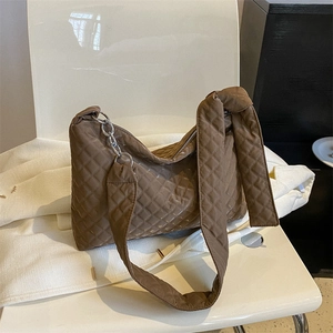 Fashion Women Quilted Rhombic Shoulder Bag Large Capacity Solid Color PU Leather Tote Crossbody Bag Simple Textured Handbag