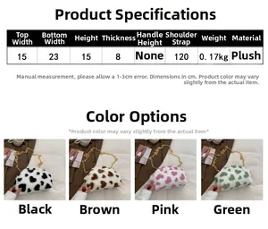 Specifiche dettagliate e varianti colore per borse a tracolla in peluche con cuore