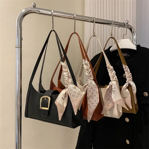 French style crocodile pattern shoulder bags in four colors with decorative silk scarves