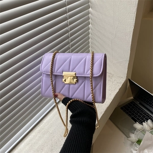 Retro PU Leather Quilted Small Square Bag Women Fashion Chain Shoulder Crossbody Bag Metal Lock Elegant Messenger Bag