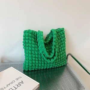Borsa a Spalla da Donna con Texture Popcorn e Tessuto a Bolle Borsa Tote in Nylon Grande Capacità Casual Tinta Unita