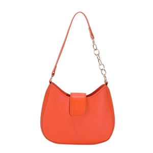 Sac à bandoulière demi-lune chic en similicuir orange vif avec boucle en anneau métal