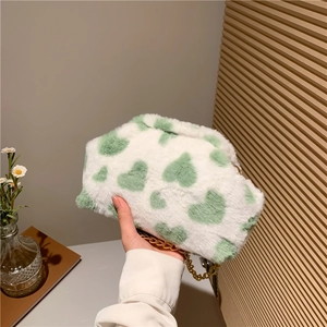 Moda Peluche Cuore Modello Borsa a Spalla da Donna Pelliccia Sintetica Catena Crossbody Piccola Borsa Quadrata Alla Moda Dolce Regalo Inverno Autunno