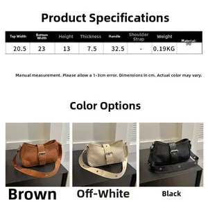 Size chart showing dimensions for a vintage PU leather underarm bag with metal buckle detail