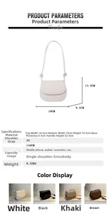 Detailed size specifications and color options for the stylish PU leather saddle bag