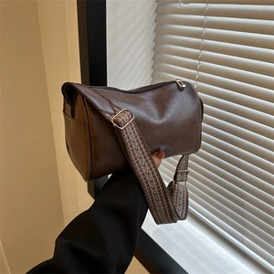 Borsa a Spalla Cilindrica in Pelle PU Vintage per Donna Borsa a Tracolla Retro Con Tracolla Larga Intrecciata Geometrica