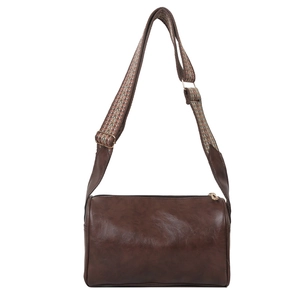 Borsa a cilindro marrone vintage con tracolla larga in stile bohémien ricamata