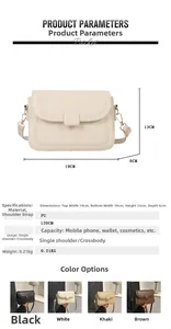 Detailed size chart for minimalist PU crossbody bag with dimensions and capacity specs