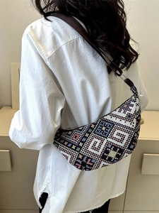 Grand sac bandoulière en toile ethnique avec motif géométrique jacquard coloré
