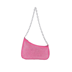 Pink trendy rivet shoulder bag with silver chain strap in Y2K hobo style for women