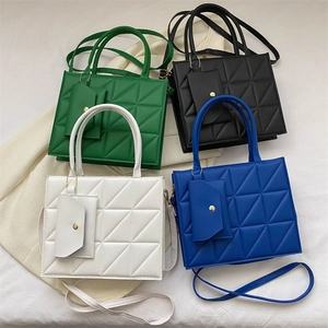 Chic quilted square handbags in four colors with matching mini coin purse and straps