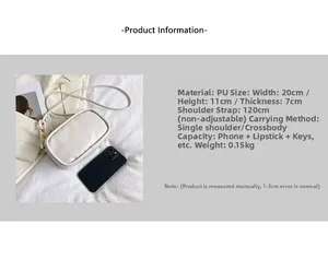 Detail view of white PU leather square crossbody bag with chain and fashion text