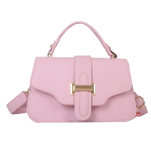 Chic light pink square tote bag in lychee pattern PU leather with gold metal buckle