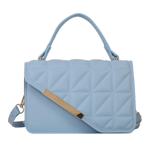 Borsa a mano azzurra trapuntata minimalista con motivi geometrici e dettagli dorati