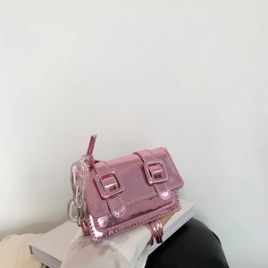 Metallic PU Leather Mini Cambridge Crossbody Bag With Double Buckle Design Transparent Acrylic Chain Women Fashion Bag