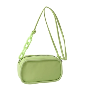 Minimalist lime green square crossbody bag with chunky chain strap and top zipper