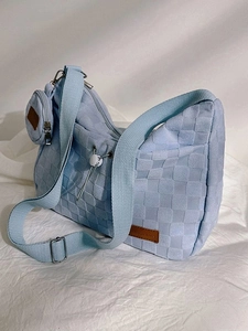 Women's Canvas Checkerboard Tote Bag Large Capacity Shoulder Bag With Small Round Pouch Adjustable Strap Casual Handbag Set