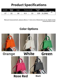 Detailed size chart and specifications for the crocodile pattern crossbody handbag in five colors