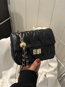 Fashion Women Quilted Shoulder Bag PU Leather Chain Strap Small Square Messenger Bag With Golden Ball Chic Crossbody Handbag