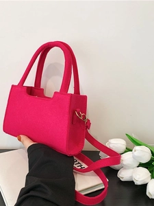 Chic magenta felt tote bag with gold metal hooks and detachable strap for women