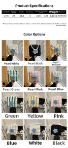 Detailed grid view of bubble texture knit tote bag with plush flowers and pearl handles