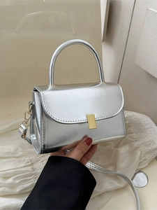 Modern Metallic PU Leather Flap Small Square Bag For Women Gold Silver Mini Handbag Crossbody Shoulder Bag With Gold Buckle