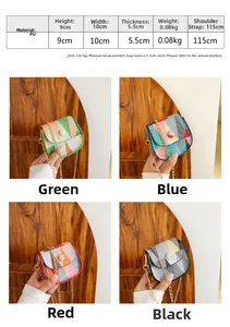 Detail view of 4 color options for the mini geometric crossbody bag with dimensions