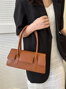 Minimalist caramel rectangle underarm bag with slim shoulder straps for women