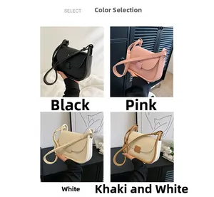 Vues détaillées de sacs à bandoulière en noir, rose, beige et patchwork de couleur kaki
