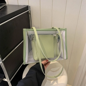 Sac Cabas Transparent en PVC pour Femmes Grande Capacité Sac à Épaule Imperméable Élégant avec Pochette Intérieure Décontracté Plage Été