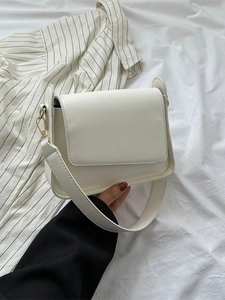 Borsa a Spalla Quadrata da Donna Minimalista in Pelle PU Borsa a Tracolla con Patta e Tracolla Larga Casual