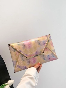 Regenbogen-Clutch mit Chevron-Muster, Goldrahmen und Magnetverschluss für Damen